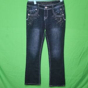 Justice Girls Dark Blue Boot Cut Jeans with Stud Accents